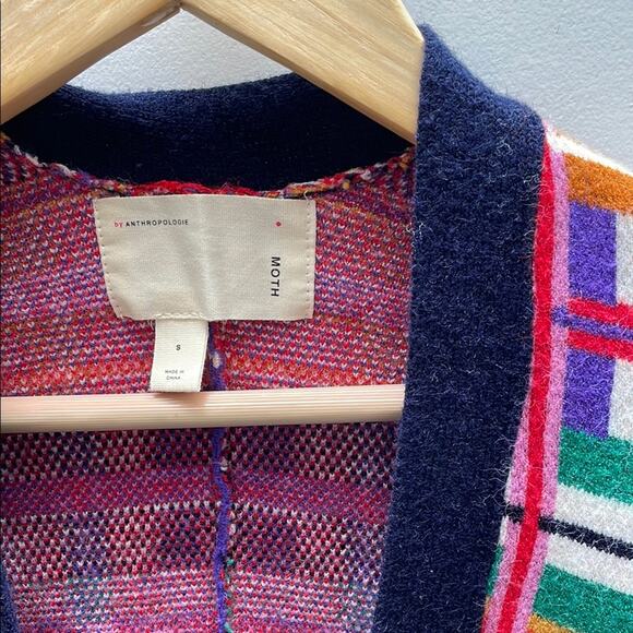 ANTHROPOLOGIE by MOTH Colorful Plaid Cardigan size S | Winston Plaid Long - Picture 3 of 7